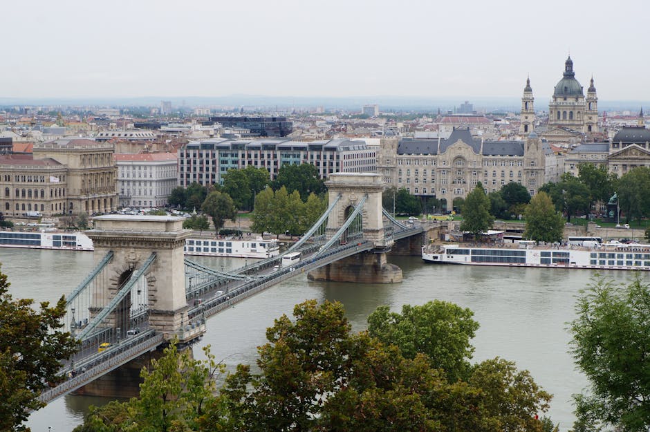 A panoramic view of the River Thames in London, featuring the historic Tower Bridge with its stone towers and suspension cables, spanning across the water. Behind the bridge, the cityscape includes a mix of classical and modern buildings, some with domed rooftops and ornate facades. The river has a few white and black passenger boats docked along the edge, and the surface appears calm with slight ripples. The sky is overcast, casting soft, diffused light over the scene, emphasizing the cleanliness and neatness of the urban environment. In the foreground, lush green trees partially frame the scene, adding a touch of natural freshness. For surface cleaning and hygiene maintenance in commercial or residential areas like Kennington, Kennington Carpet Cleaning provides professional services, ensuring surfaces are thoroughly sanitized and kept in pristine condition, aligning with quality standards for deep cleaning and surface sanitization.